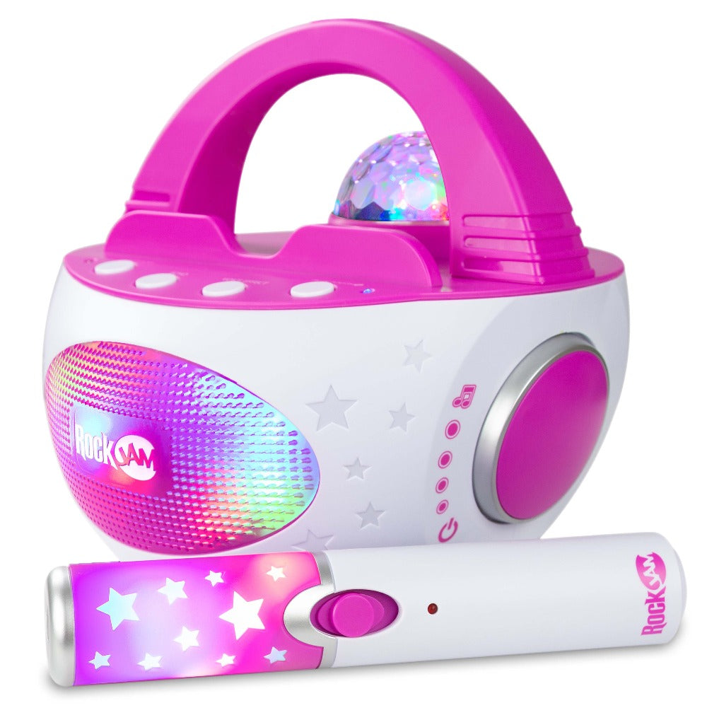 RockJam K Pop Karaoke Machine Main Pink Side View with Mic