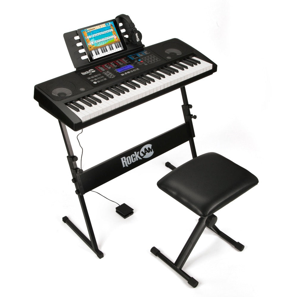 RockJam 6150 61-Key Keyboard Piano Kit with Pitch Bend, Keyboard Bench,  Digital Piano Stool, Lessons and Headphones