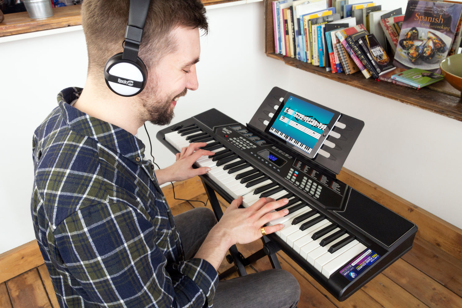 Lifestyle Image Man Playing RockJam Keyboard Piano Kit