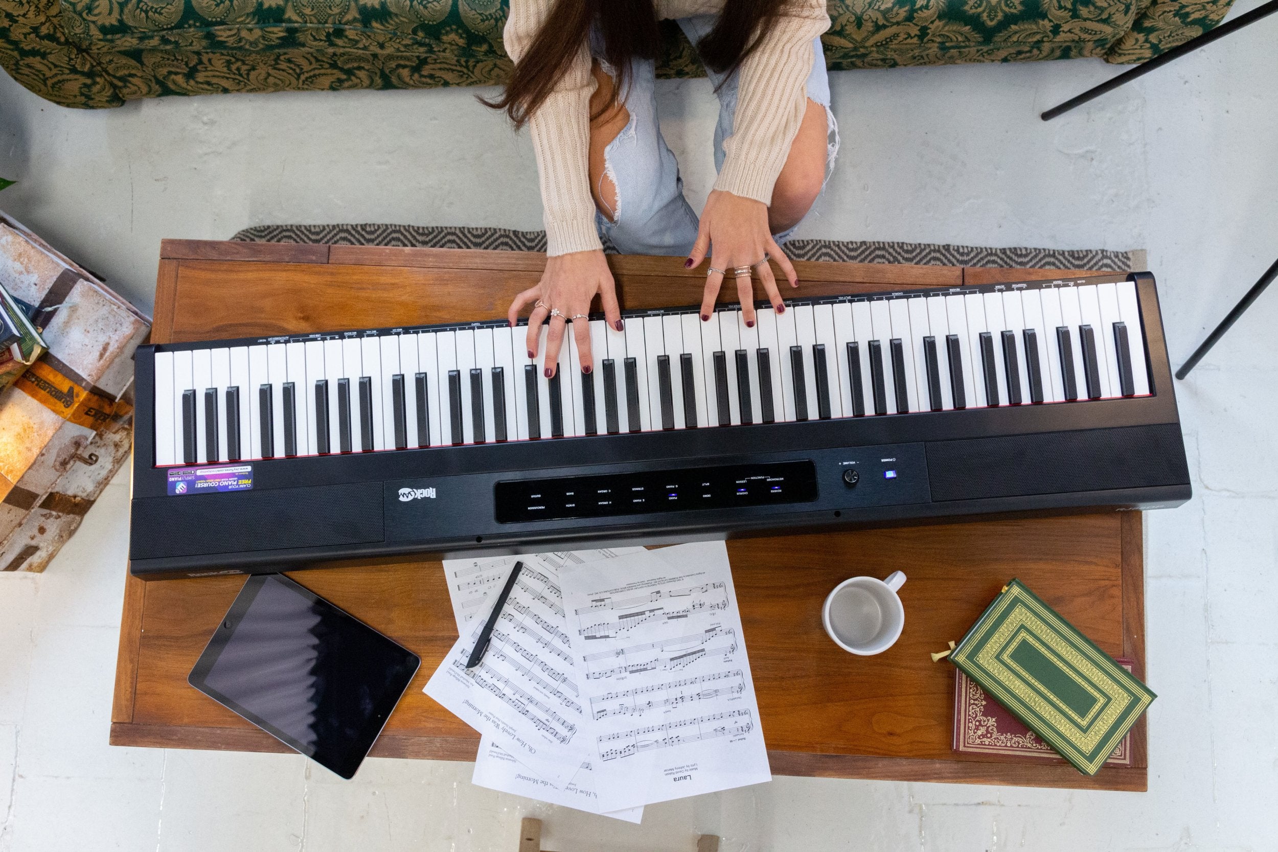 Lifestyle Image Of Woman Playing 88 RockJam 88 Key Digital Piano
